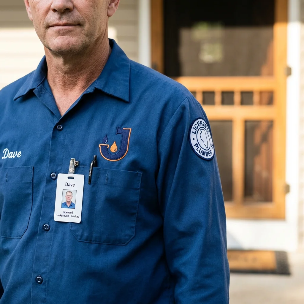Licensed plumber showing ID badge in Lincolnshire, IL