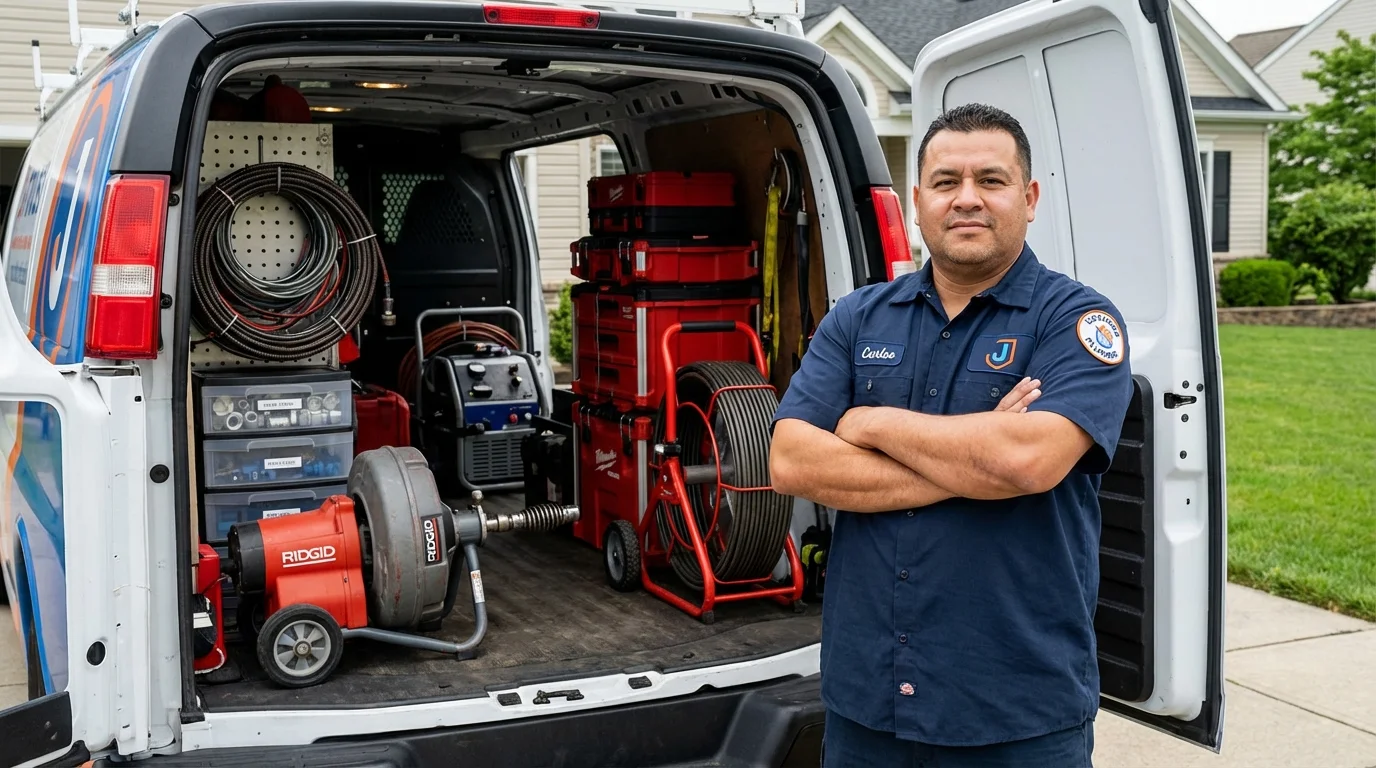 Professional drain cleaning equipment and Johns Plumbing LLC plumber in Lincolnshire