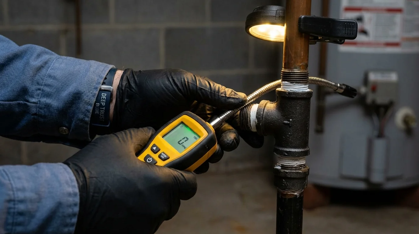 Gas leak detection with electronic sniffer by Johns Plumbing LLC in Lincolnshire